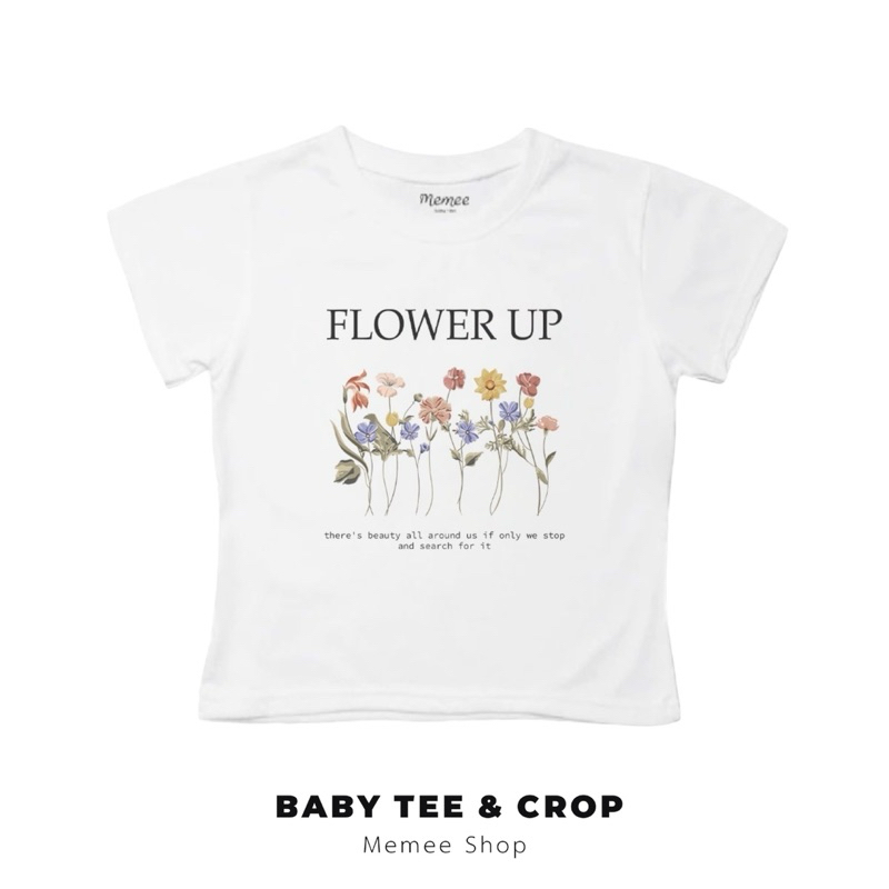 Memee ~ เสื้อครอปผ้าคอตตอน  ทรงBaby Tee (FLOWER UP)เสื้อผู้หญิง