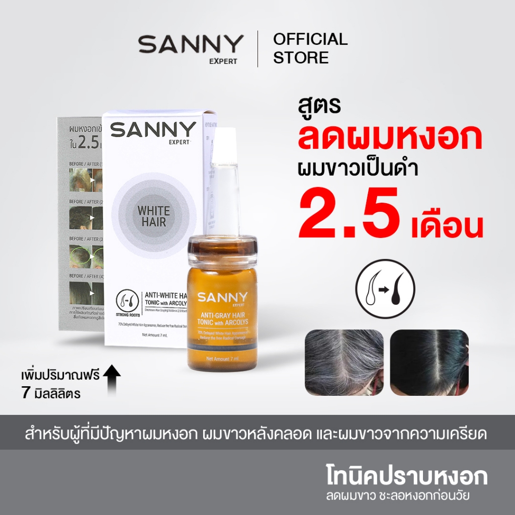 SANNY ANTI-GRAY HAIR TONIC เซรั่มหยุดผมหงอก ปิดผมขาว กระตุ้นเม็ดสี 1 ขวด ขนาด 7ml.
