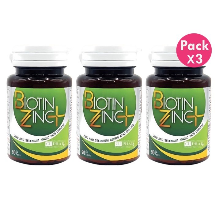 โปรโมชั่น 3 ขวด Biotin Zinc plus ไบโอทิน ซิงก์ คณะเภสัช จุฬา จำนวน 3 ขวด