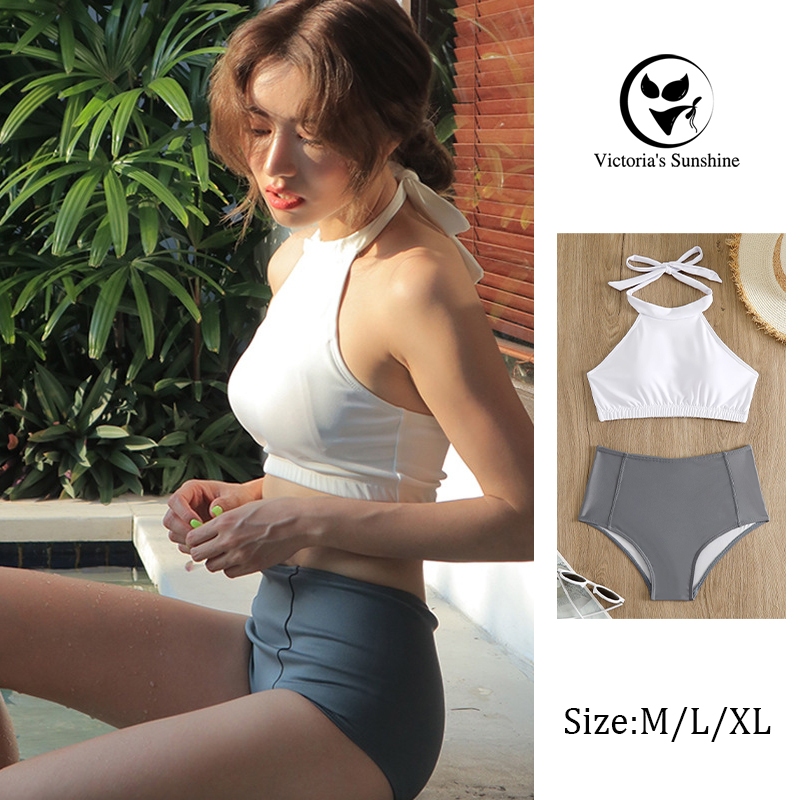 ส่งไวจากไทย ชุดว่ายน้ำ ทูพีช swimsuit เอวสูง ชายหาด มีฟองน้ำ#0524