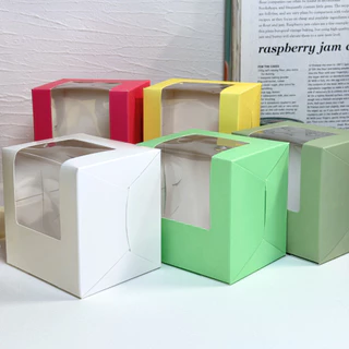กล่องใส่เค้กชิ้นเดี่ยวสูง 11 ซม. ทรงจตุรัสทรงสูง หน้าต่างวี 10x10x11 cm. (40ใบ/แพ็ค) ฐานรอง1000แกรม