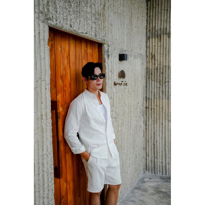 ROBMAN เสื้อเชิ้ตผู้ชายสีขาว มินิมอล คอจีน คอแมนดาริน คอตั้ง ผ้า Cotton Linen เสื้อผู้ชายเกาหลี ผู้ชายสายฝอ RM7002 ผ้าดี