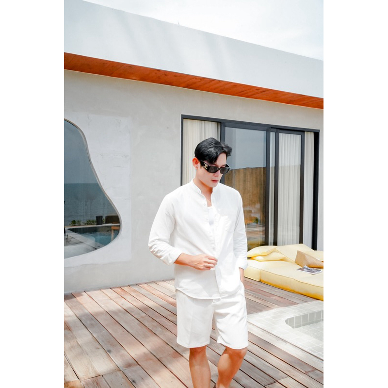 ROBMAN เสื้อเชิ้ตผู้ชายสีขาว มินิมอล คอจีน คอแมนดาริน คอตั้ง ผ้า Cotton Linen เสื้อผู้ชายเกาหลี ผู้ชายสายฝอ RM7002 ผ้าดี