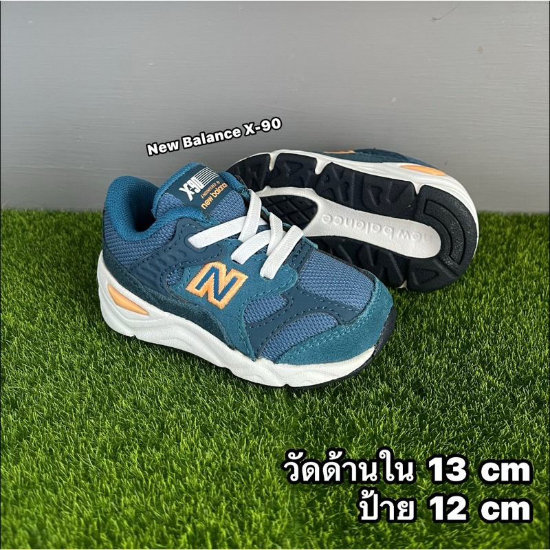 รองเท้าเด็กมือสองสภาพดี สลิปออนเชือกยืด สวมง่าย เบา พื้นยาง New Balance X-90 12 cm