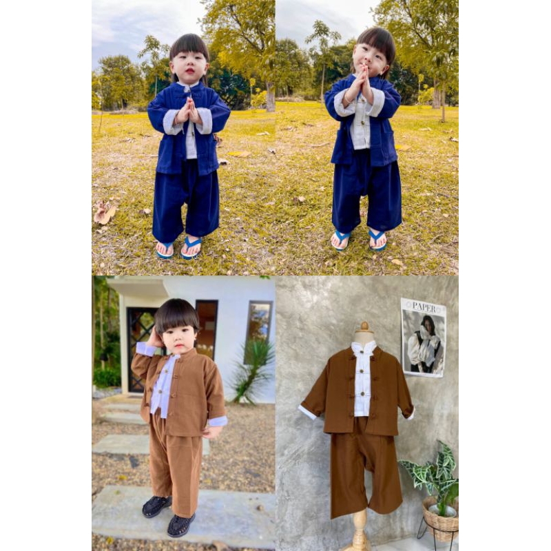 ชุดหมอทรัพย์ ชุดพื้นเมืองเด็กชาย งาน3ชิ้น มี3สี กรม น้ำตาล ชา