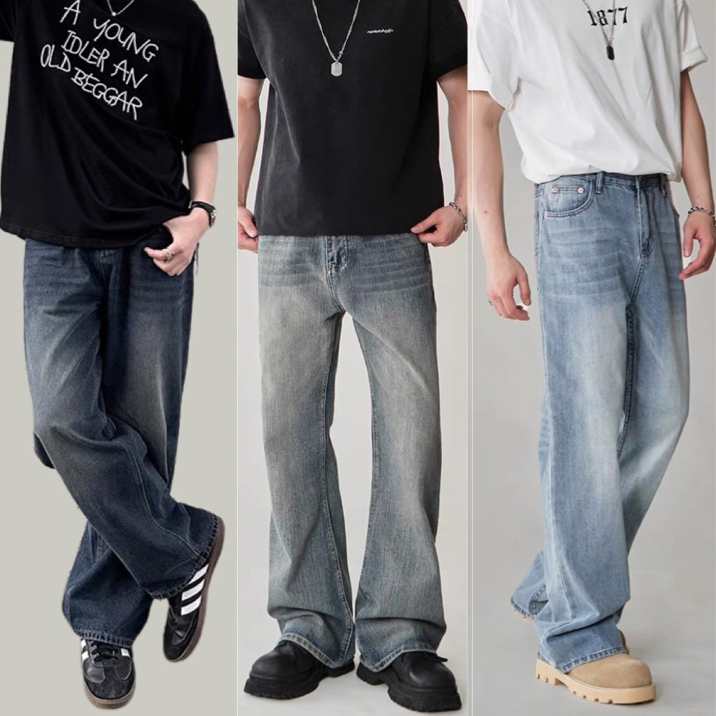 กางเกงยีนส์กระบอกใหญ่ กระบอกลิซ่า ยีนส์สนิมเขียวฟอก S-3XL