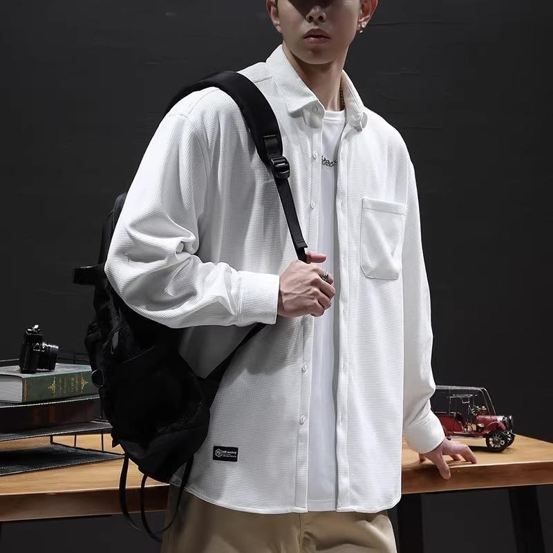 🔥45-112KG🔥เสื้อคนอ้วน เสื้อผู้ชายไซส์ใหญ่ ผ้าฝ้ายนิ่ม ลายวาฟเฟิล แบบเรียบง่าย ผ้านุ่มไม่เปลี่ยนรูปทรง