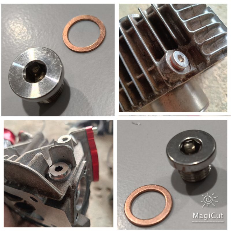 ตัวอุดเซ็นเซอร์o2และเซ็นเซอร์อุณหภูมิน้ำมันเครื่อง สแตนเลสพร้อมแหวนทองแดงโครงเสื้อสูบwave 110 i wave 125 new