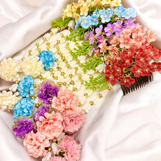 [พร้อมส่งทันที] หวีสับดอกไม้ **ฟรีเซีย อุบะทอง** ดอกไม้ติดผม นางรำ ชุดไทยเด็ก ลอยกระทง
