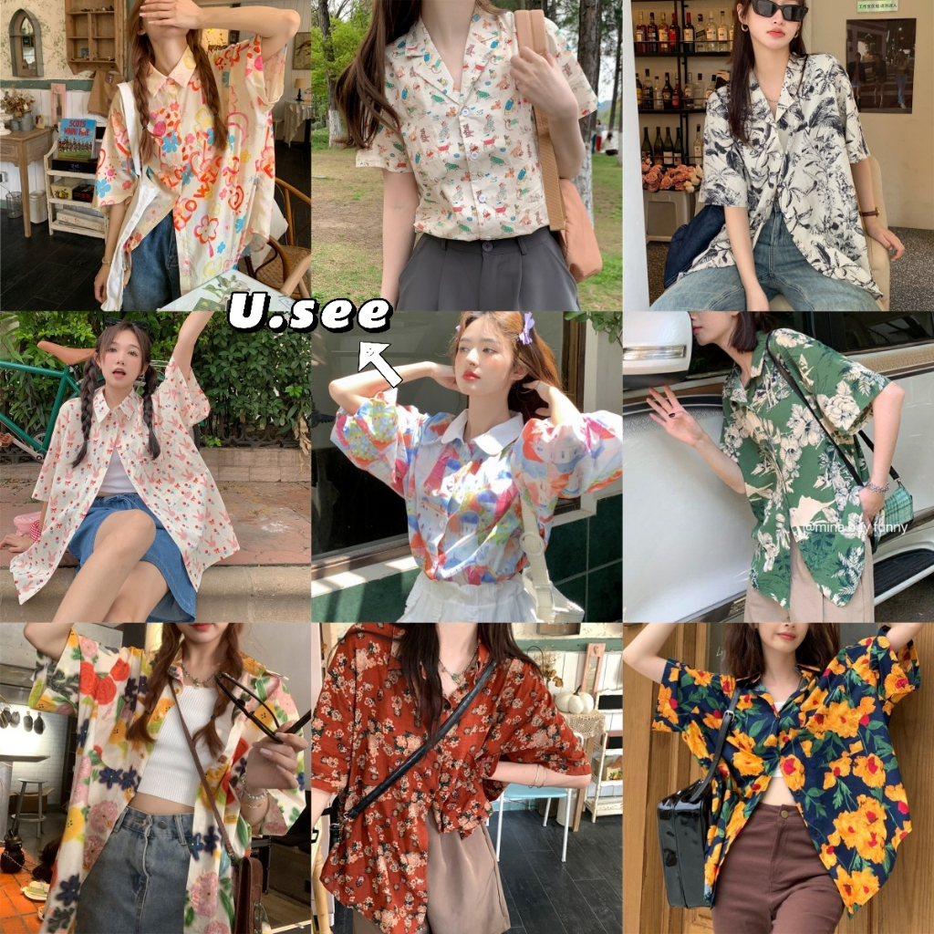 เสื้อเชิ้ต เสื้อเชิ้ตผู้หญิง สีสดใส ทรงหลวม ใส่เที่ยวสวยมาก#218699