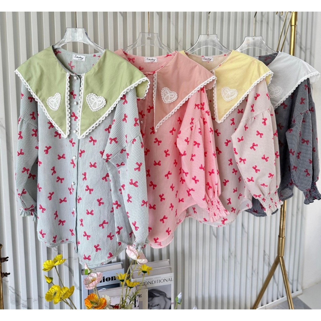 ป้าย Saturday เสื้อผ้าคอตตอนลายสก็อตโบว์ อก 42 นิ้ว ยาว 26 นิ้ว