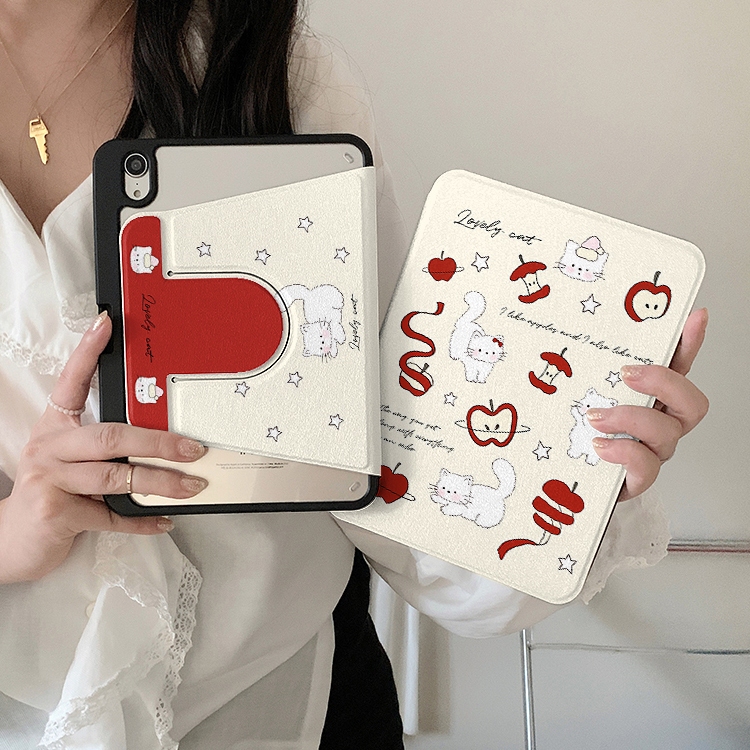 💫พร้อมส่ง💫เคสiPadหมุน 360° แผ่นหลังอะครีลิ Gen9 RED Apple kitty Gen11 Air7 เคสไอแพด ใส่ปากกาไ Air6