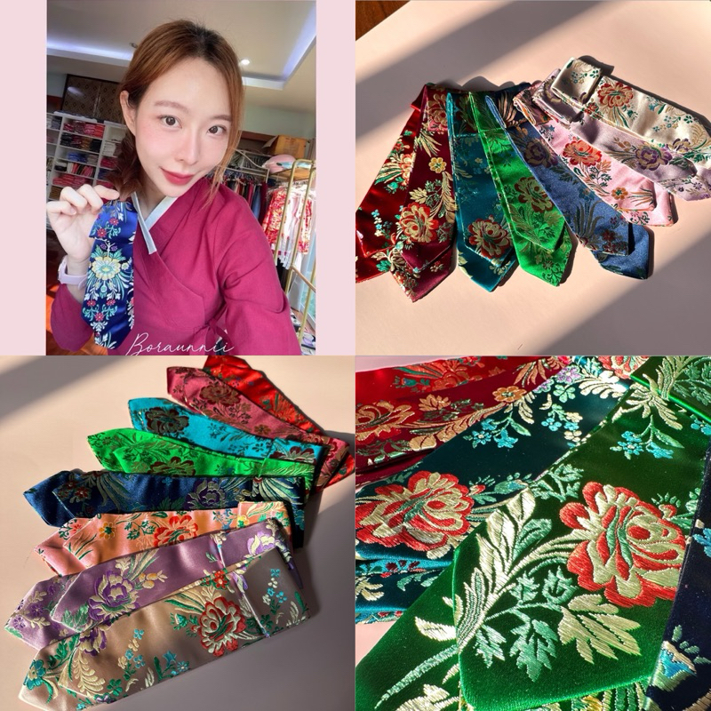 (Code videoลด30%) BORAUNNII ผ้าผูกผมฮันบกมีหลายสี 한복 댕기머리 ผ้าไหมปักลาย เกรดพรีเมี่ยม งานผลิตของแบรนด์