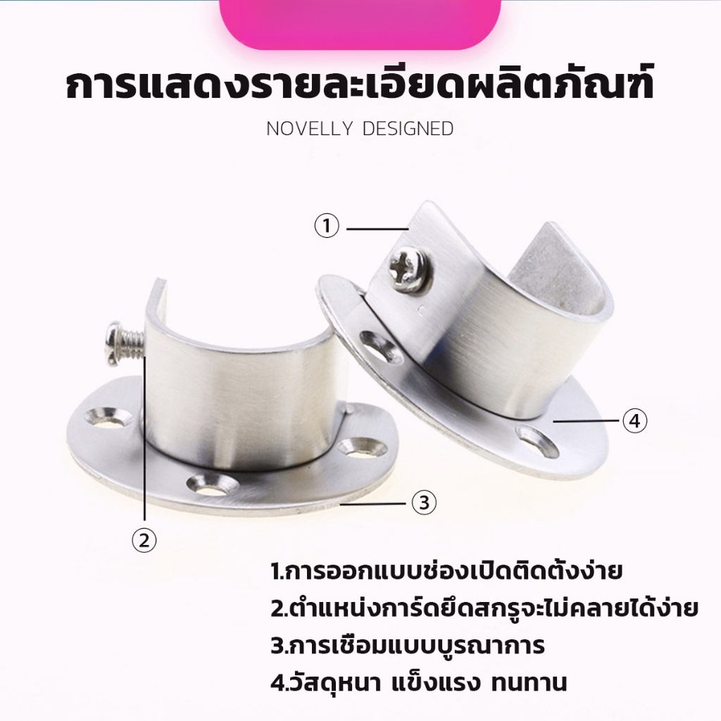 ราวจับหน้าแปลน สเตนเลส รูปตัว U สําหรับในตู้เสื้อผ้า ขนาด 25mm 32mm Closet Rod Brackets - รูปที่ 3