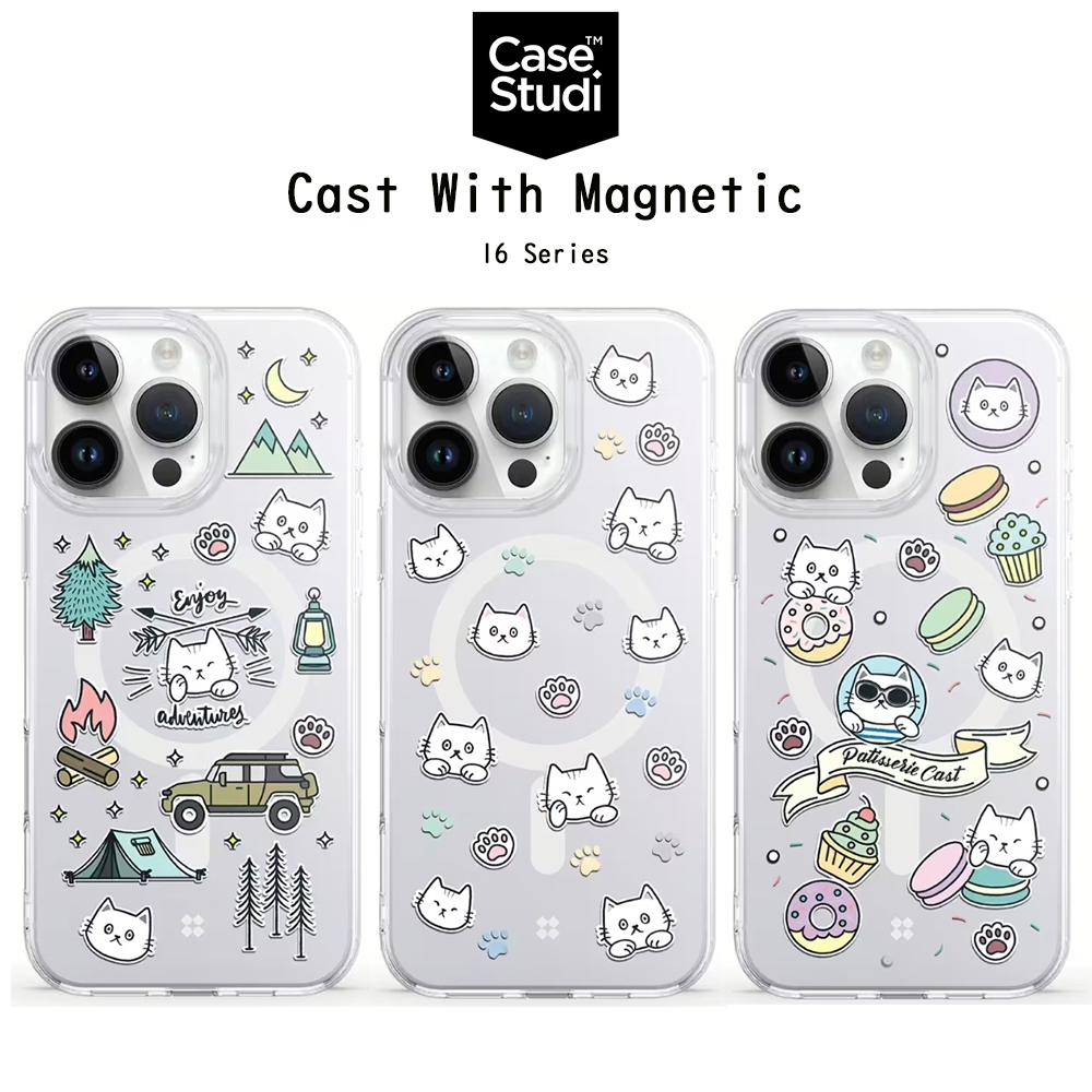 CASESTUDI Cast With Magnetic เคสใสกันกระแทกระดับ1.8เมตรมาตราฐานSGSเกรดพรีเมี่ยม เคสสำหรับ iPhone16/16Plus/16Pro/16Promax
