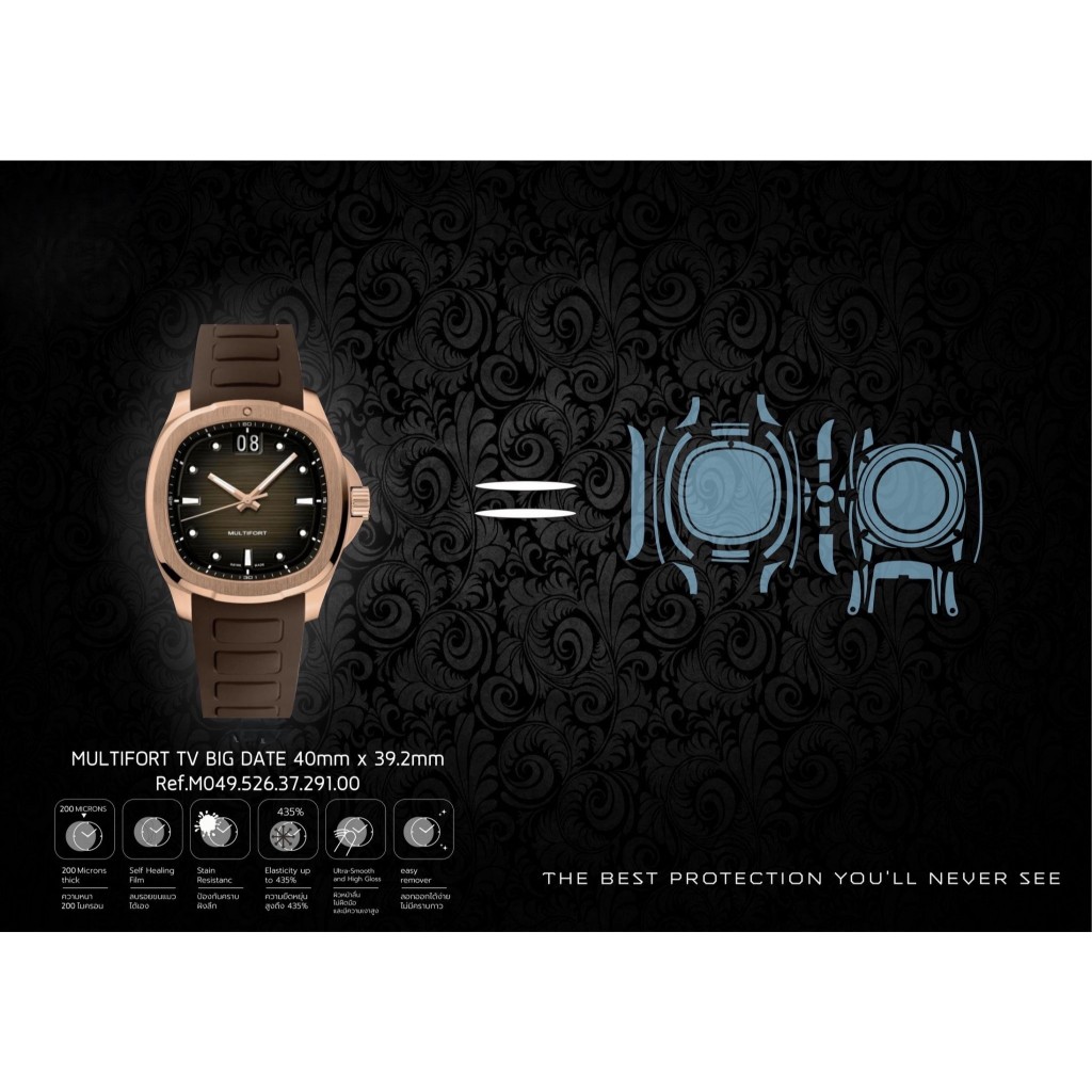 ฟิล์มกันรอยนาฬิกา Watch Protection Film สำหรับ แบรนด์ MIDC MULTIFORT TV BIG DATE 40mm x 39.2mm Ref.M