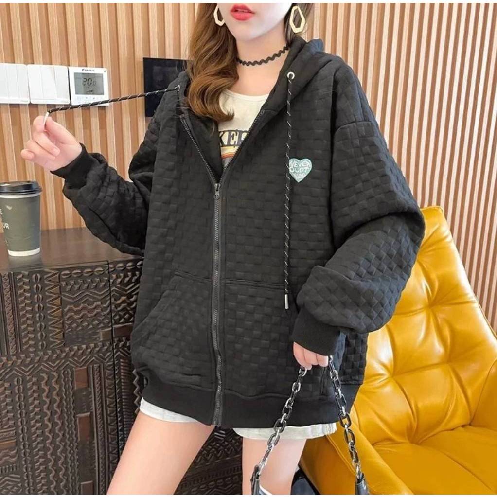 เสื้อแขนยาวฮู้ด ใส่กันหนาวได้ Oversize (อก 60 นิ้ว) ซิปหน้า ปักหัวใจที่อกซ้าย มีกระเป๋า ผ้านิ่มๆ  B88 - รูปที่ 7