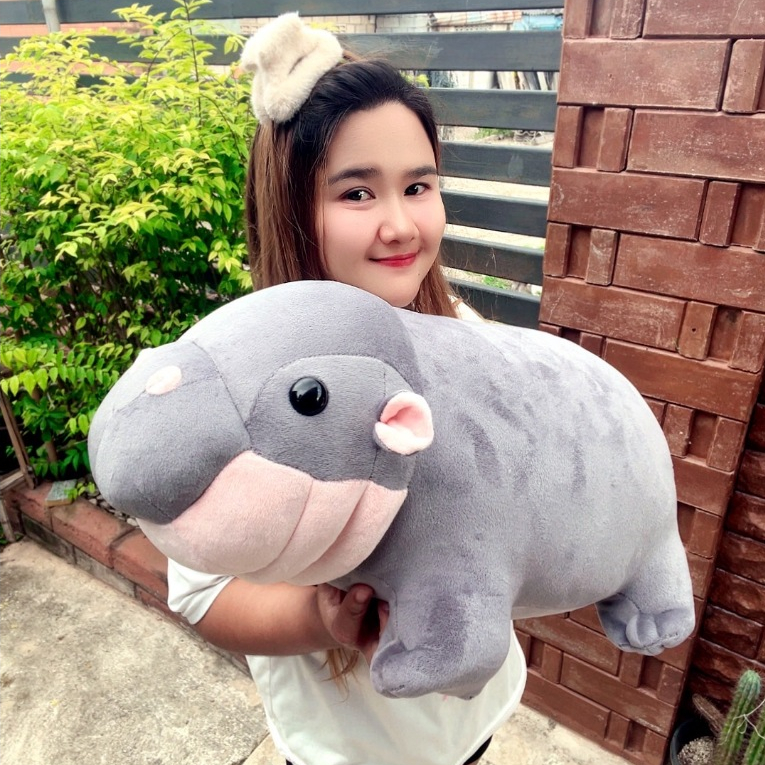 ตุ๊กตาหมูเด้ง ฮิปโป ผ้าเด้งๆ คอย่น น่ารัก ขนาดกำลังกอด นุ่มมาก 16″/18″/20″