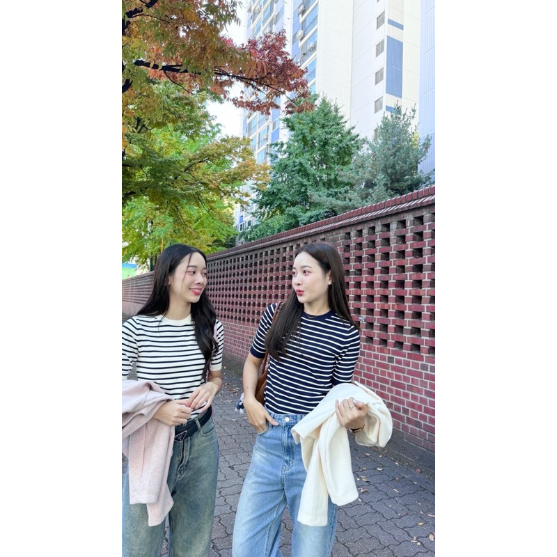Stripe knit top เสื้อยืดแขนสั้นผ้านิต