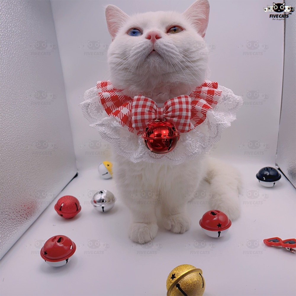 FIVE CATS ปลอกคอ ผ้าพันคอ ผ้ากันเปื้อนน้ําลาย ผูกโบว์ สําหรับสัตว์เลี้ยง สุนัข แมว คริสต์มาส ผ้าพันคอแมว