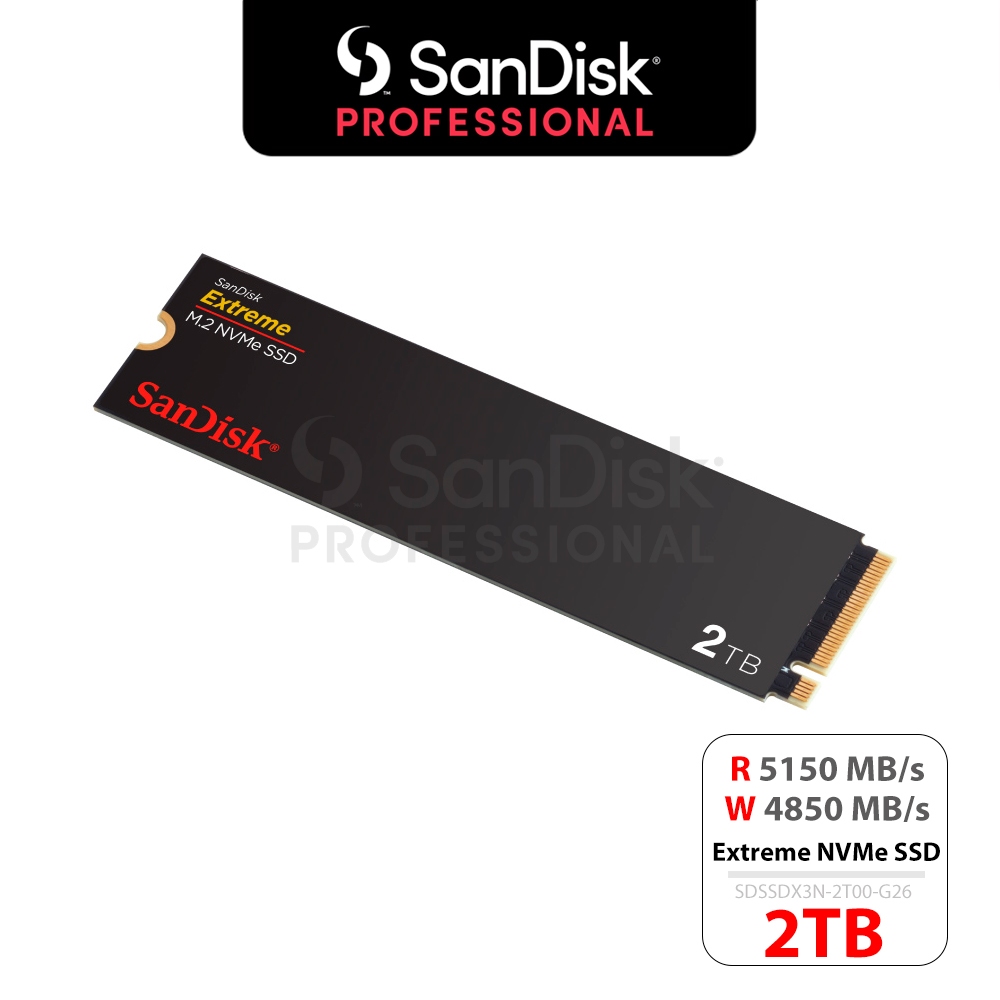 SanDisk Extreme NVMe SSD, 2TB, (SDSSDX3N) ,PCIe Gen 4.0, M.2 2280-S3-M, SR5150MB/s, SW4850MB/s, 5Y