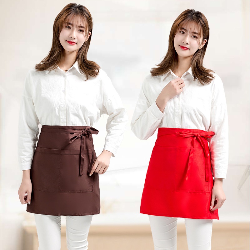 ผ้ากันเปื้อนครึ่งตัวแบบสั้น สีพื้นเกรดพรีเมี่ยม พร้อมกระเป๋า2ช่องขนาดใหญ่ พร้อมส่งจากไทย