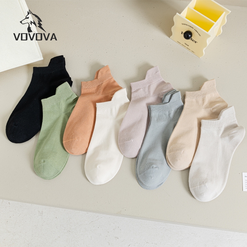 VOVOVA【ห้า คู่】ถุงเท้าสีเด่นแบบมีหูยึด สีเด่น ระบายอากาศดีแฟชั่น ถุงเท้าข้อสั้นลายน่ารัก เนื้อผ้านุ่ม