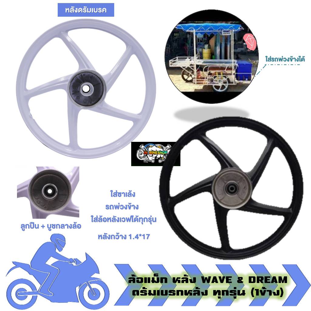 ล้อแม็ก เฉพาะล้อหลัง WAVE & DREAM ใส่เวฟดรีมได้ทุกรุ่น 5ก้านลายเดิม 1ข้างใส่รถพ่วงข้าง (1ข้าง)
