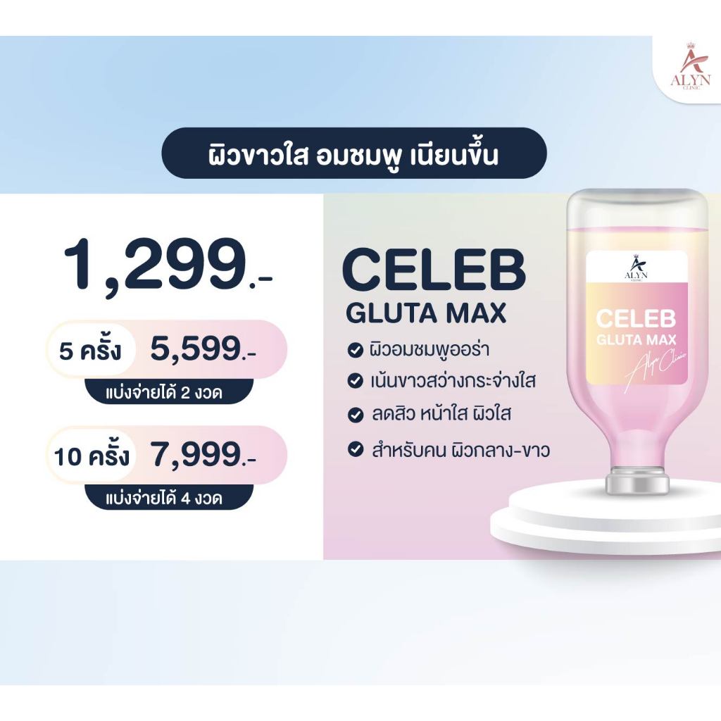 [E-voucher] ดริปวิตามิน Premium บำรุงผิวเข้มข้น  CELEB GLUTA MAX ผิวอมชมพูออร่า เน้นขาวสว่างกระจ่างใ