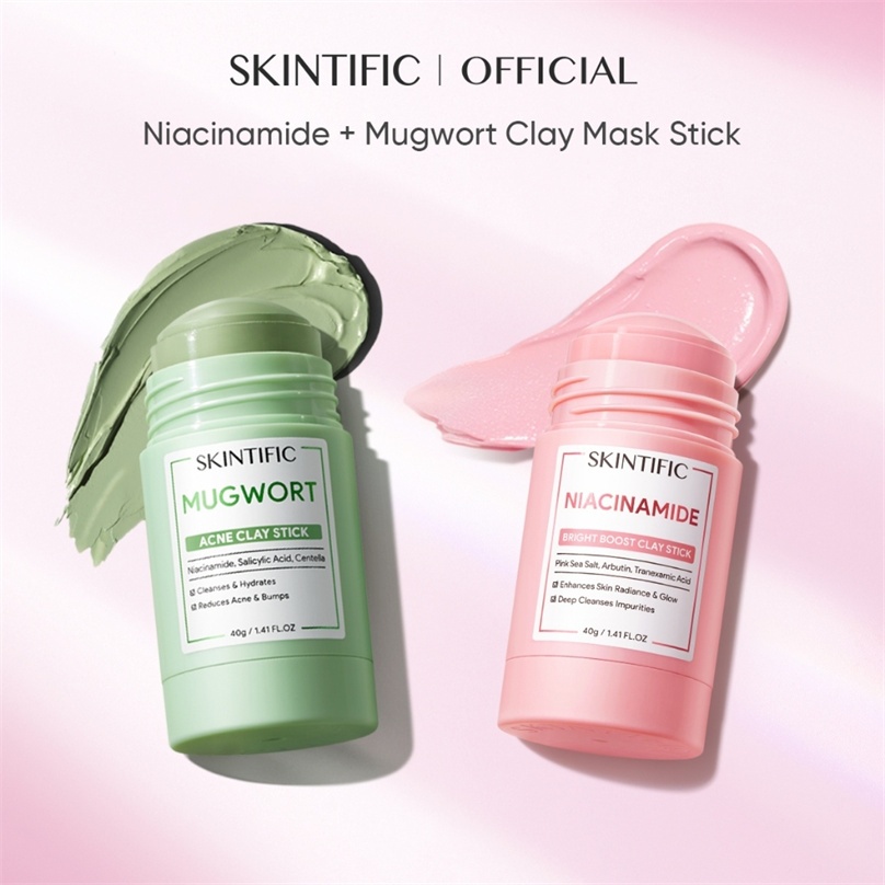 【2PCS】SKINTIFIC CLAY MASK STICK Mugwort Clay Facial Mask Stick Skin Care Face Mask White/Black Heads Remove acne