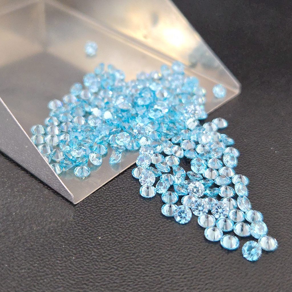 [พร้อมส่ง]AAAAA Aqua Blue CZสีฟ้าน้ำทะเล1.5/2/3/5มิล ชุดละ 10 เม็ด ทรงกลม เพชรสังเคราะห์พลอยเลียนแบบธรรมชาติ เพชรเทียม