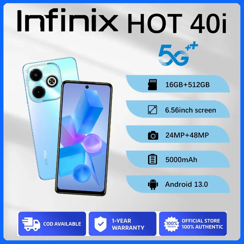 [NEW] Infinix hot 40i โทรศัพท์มือถือรุ่นดั้งเดิม สมาร์ทโฟน 8GB+256GB 90hz หน้าจอเจาะรู แบตเตอรี่ 5000 mAh COD