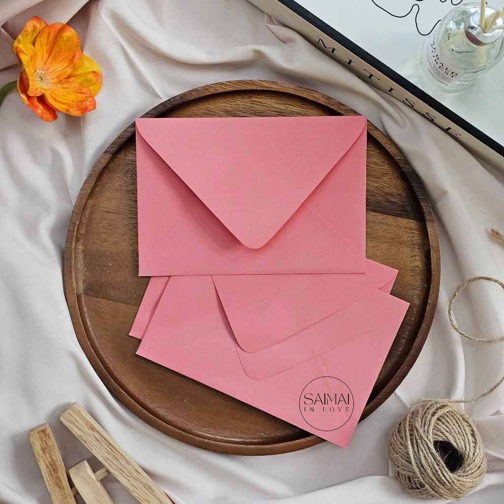 ซองงานแต่ง เกรดA ซองใส่การ์ดเชิญ  สีชมพูพันซ์  ชมพูกุหลาบ ซองยุโรป 4×6 นิ้ว (50ซอง/แพ็ค)