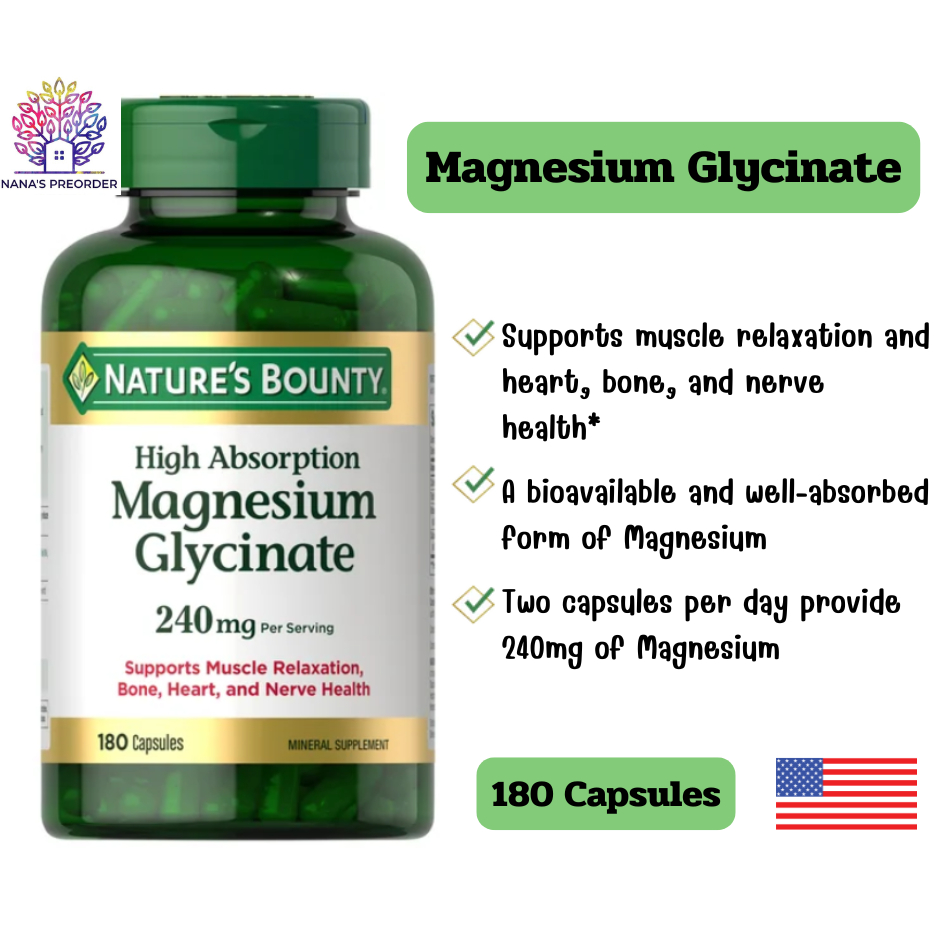 Nature's Bounty Magnesium Glycinate 240 mg ขนาด 180 Capsules