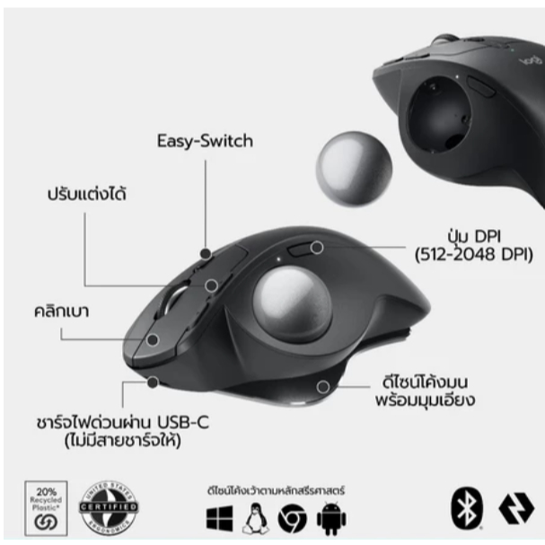 Logitech MX Ergo S  Wireless Trackball Mouse(เมาส์ไร้สาย บลูทูธแทร็คบอล ลดความเมื่อยล้าตามหลัก ergonomic)