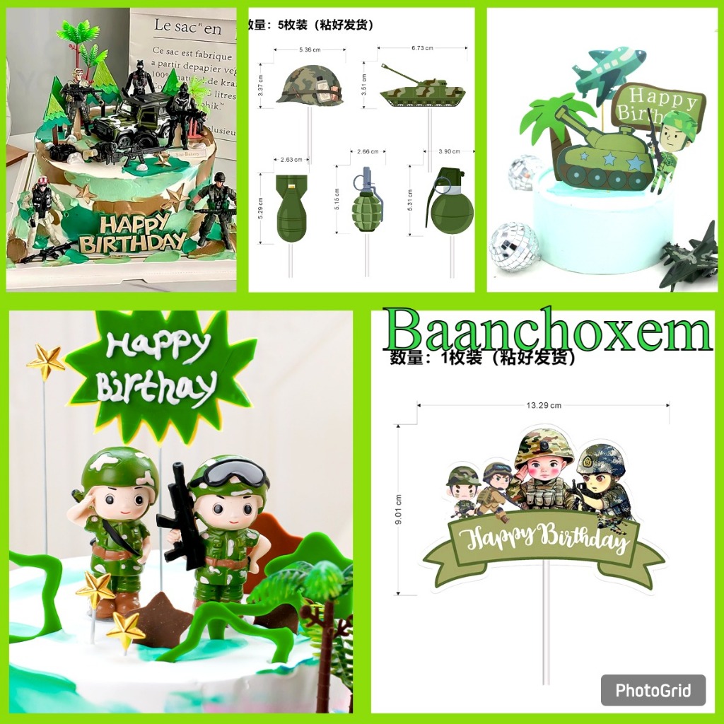 โมเดลตกแต่งเค้กทหาร รถถัง รถจิ๊บ ธีมทหารตกแต่งเค้ก