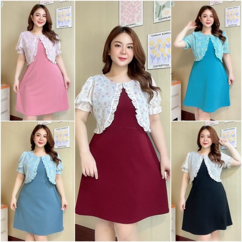 (พร้อมส่ง ) เดรสสาวอวบ ผ้าไม่ต้องรีด อก40-44นิ้ว/เอว34-44นิ้ว/สะโพกก่อนยืด46นิ้ว/ เสื้อผ้าไซส์ใหญ่
