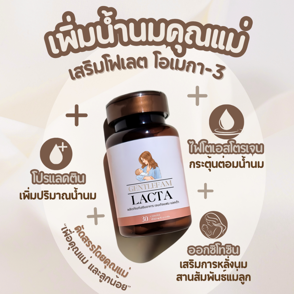 Gentlefam Lacta กระปุกทดลอง เพิ่มน้ำนม โฟลิค โอเมกา-3 แร่ธาตุ ด้วยสารสกัดธรรมชาติ 100%