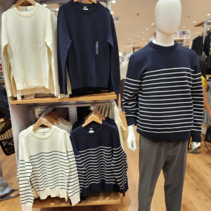 รับหิ้ว Uniqlo เสื้อสเวตเตอร์แขนยาว และเสื้อยืด Milano คอกลม แขนยาว ลายนูน (Ribbed) แบบซักได้