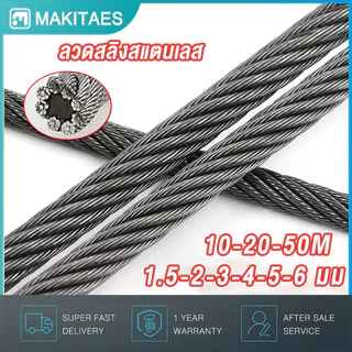 🔥50M🔥 สลิง เชือก ขนาด 1.5,2,3,4,5,6 มม ลวดสลิงสแตนเลส Stainless Wire Rope จาก