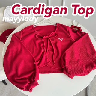 ❤️mayylody❤️ Cardigan Top คาร์ดิแกน / เสื้อคลุม / เสื้อแขนยาว แขนพองตุ๊กตา ปักโบว์ สไตล์เกาหลี ❤️เสื้อสีแดง / คริสต์มาส