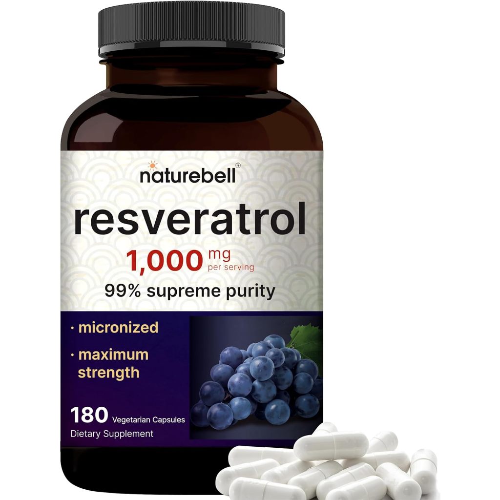 เรสเวอราทรอล NatureBell Resveratrol Supplement 1000mg Per Serving, 180 Veggie Capsules, 99% Pure Trans-Resveratrol