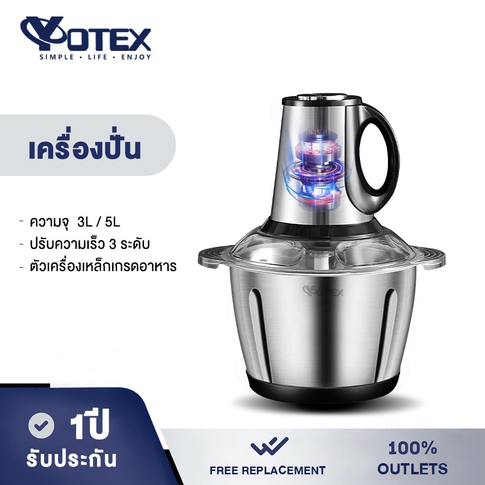 Yotex เครื่องปั่น เครื่องบดหมู อเนกประสงค์ บดให้เร็ว 3L/5L ถอดทำความสะอาดง่าย ฐานเหล็กกล้าคุณภาพสูง