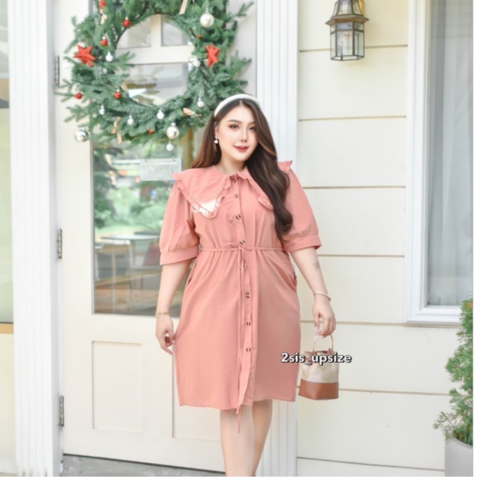 เดรสบาร์บี้แขนสั้นสไตล์มินิมอล  เนื้อผ้าคัตตอลลินิน สไตล์ มินิมอล งานใส่สบาย   ใส่ทำงานก็ดีMอก50L54นิ้ว