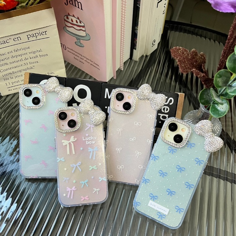 AD292 New case เคสงานกริตเตอร์โบว์ ขอบกล้องเพชรยกสูง สินค้างานกล่อง พร้อมส่งจากไทย
