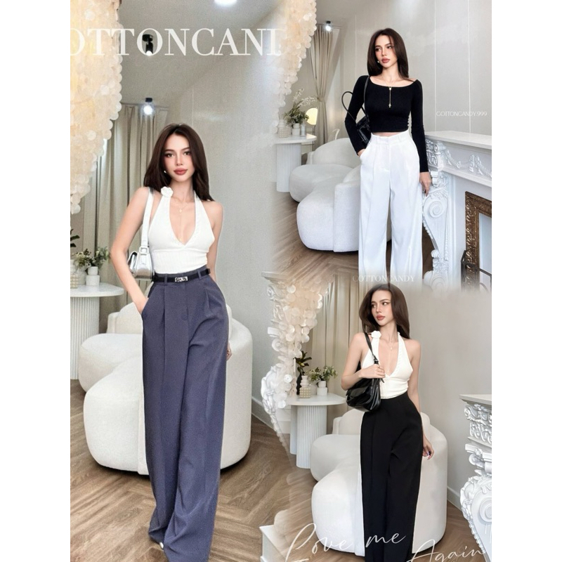 #COTTON CANDY กางเกงขายาวทรงสวยจีบปล่อย New Zine korea pants