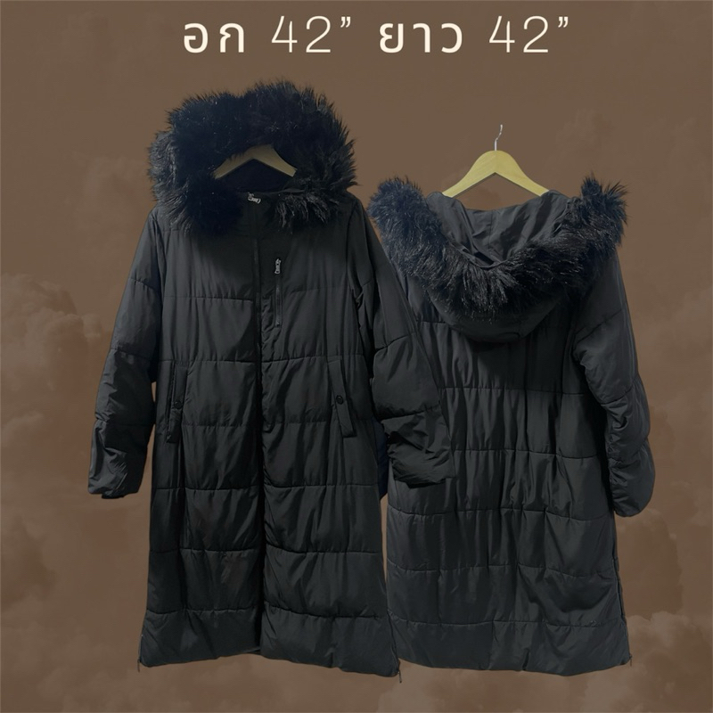 (มือสอง)Long padding jacket ฮู้ดเฟอร์ แบรนด์Jshop