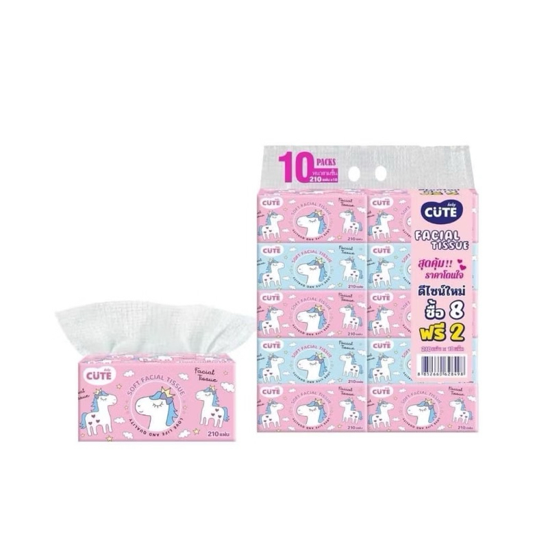 [ขายดี]💥CUTE PREMIUM FACIAL TISSUE POP UP กระดาษเช็ดหน้า เกรดพรีเมี่ยม ซอฟท์ หนา 3ชั้น 210แผ่น 10แพ๊ค