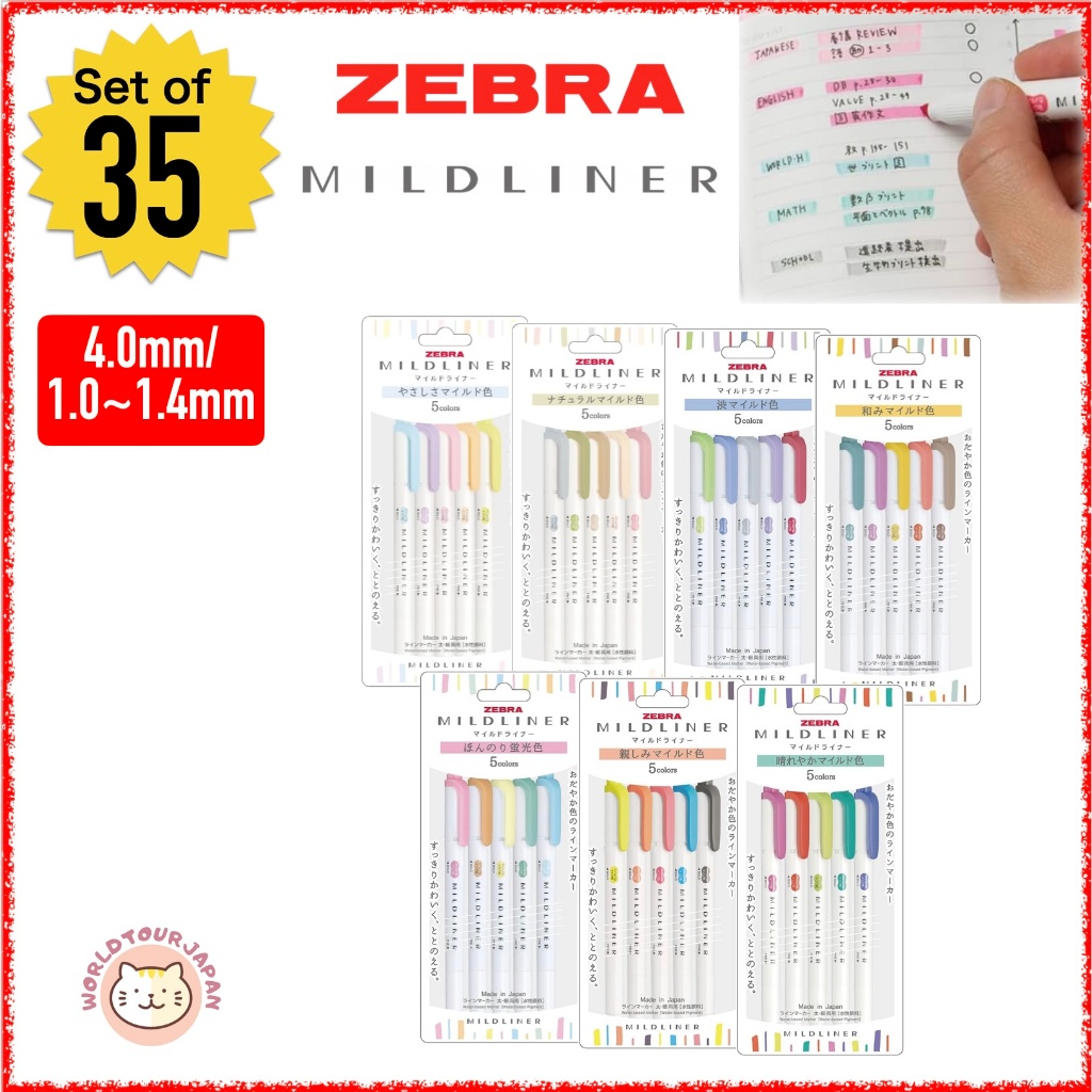 ZEBRA / MILDLINER / Highlighter / Set of 5 / Thick and Fine / Line Weight 4.0mm and 1.0-1.4mm  [ DIR