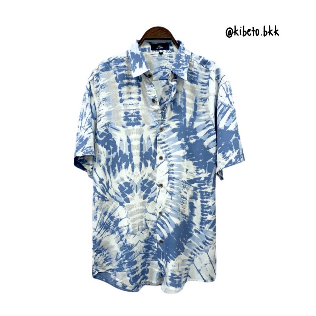 Kibeto เสื้อฮาวาย ลายมัดย้อม สีฟ้า ผ้าสปันเรยอน เนื้อนิ่ม ใส่สบาย M L XL 2XL 3XL